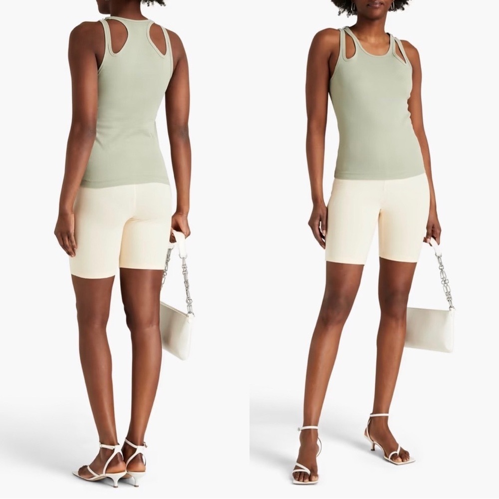 DION LEE Cutout ribbed cotton-jersey tank light green Sz M - Picture 1 of 3